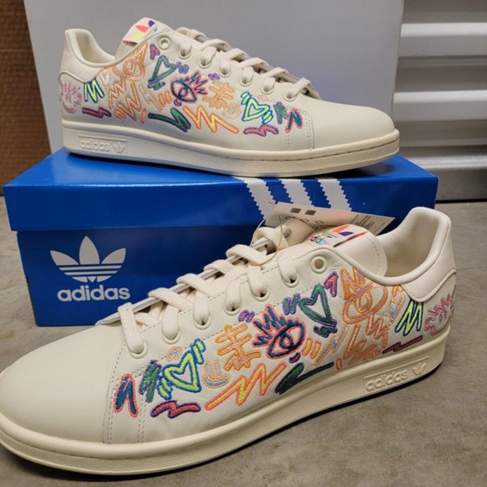 NEW adidas Originals Stan Smith Pride Shoes Men's Size 11.5 Cream‎ White #GX6394